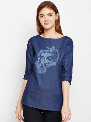 Navy-blue printed denim tunics 1