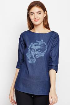 Navy-blue printed denim tunics