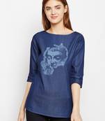 Navy-blue printed denim tunics