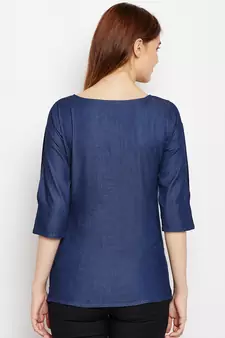 Navy-blue printed denim tunics