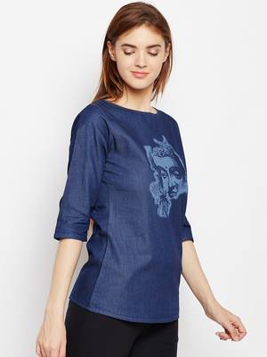 Navy-blue printed denim tunics 3