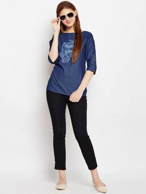 Navy-blue printed denim tunics 4