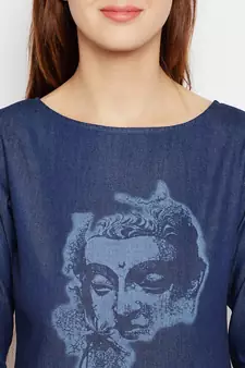 Navy-blue printed denim tunics