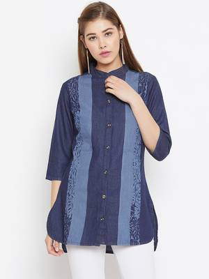 Navy-blue printed denim tunics 1