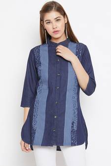 Navy-blue printed denim tunics