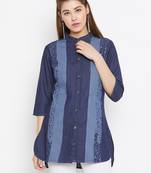 Navy-blue printed denim tunics