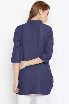 Navy-blue printed denim tunics
