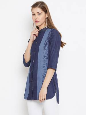 Navy-blue printed denim tunics 3