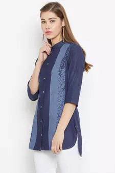 Navy-blue printed denim tunics