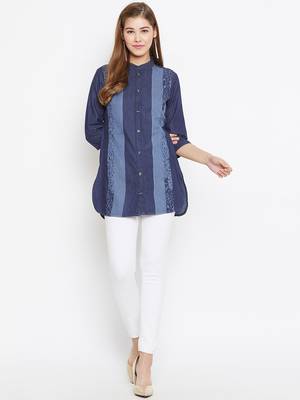 Navy-blue printed denim tunics 4