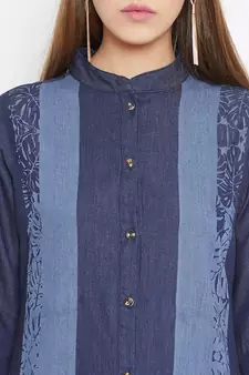 Navy-blue printed denim tunics