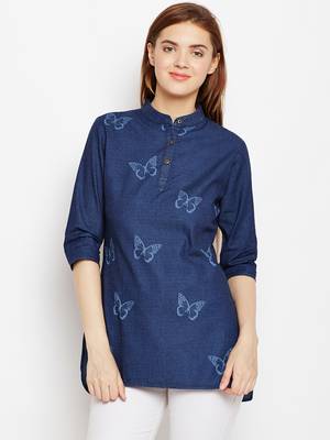Navy-blue printed denim tunics 1