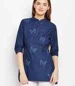 Navy-blue printed denim tunics