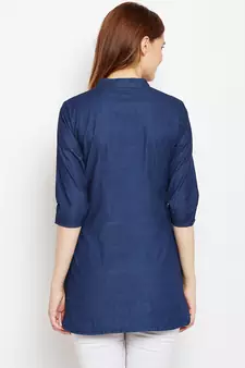 Navy-blue printed denim tunics