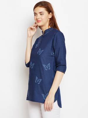 Navy-blue printed denim tunics 3