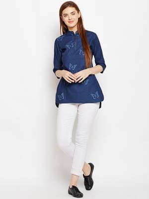 Navy-blue printed denim tunics 4