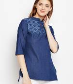 Navy-blue printed denim tunics