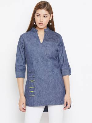 Grey printed denim tunics 1