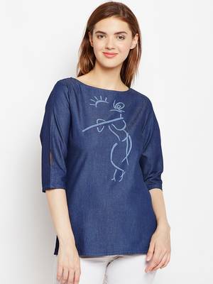Navy-blue printed denim tunics 1