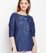 Navy-blue printed denim tunics