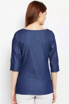 Navy-blue printed denim tunics