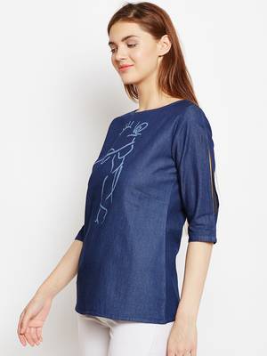 Navy-blue printed denim tunics 3