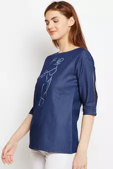 Navy-blue printed denim tunics