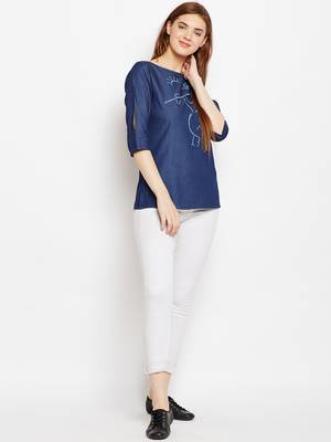 Navy-blue printed denim tunics 4