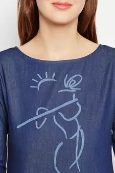 Navy-blue printed denim tunics