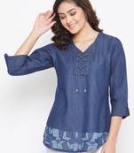 Navy-blue printed denim tunics