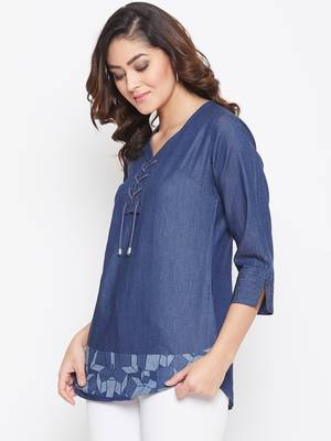 Navy-blue printed denim tunics 3