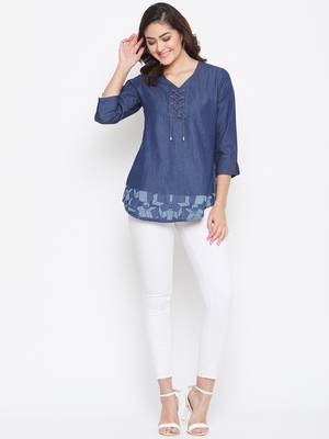 Navy-blue printed denim tunics 4