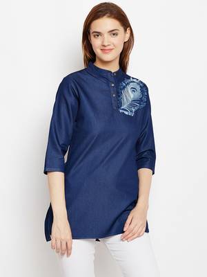 Navy-blue embroidered denim tunics 1