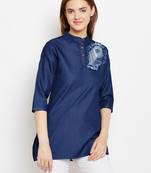 Navy-blue embroidered denim tunics