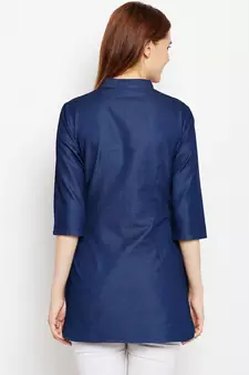 Navy-blue embroidered denim tunics
