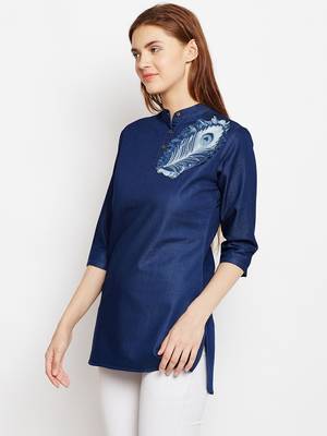 Navy-blue embroidered denim tunics 3