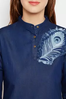 Navy-blue embroidered denim tunics