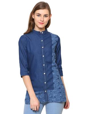 Navy-blue printed denim tunics 1