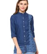 Navy-blue printed denim tunics