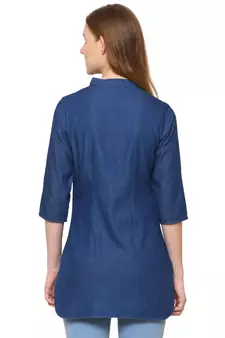 Navy-blue printed denim tunics