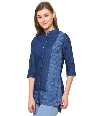 Navy-blue printed denim tunics 3