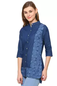 Navy-blue printed denim tunics