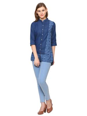 Navy-blue printed denim tunics 4