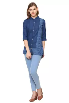 Navy-blue printed denim tunics
