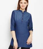 Navy-blue printed denim tunics