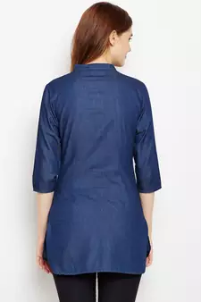 Navy-blue printed denim tunics