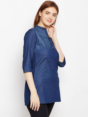 Navy-blue printed denim tunics 3