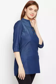 Navy-blue printed denim tunics