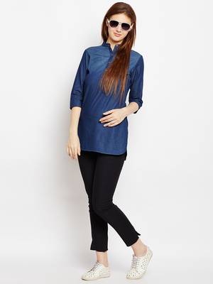 Navy-blue printed denim tunics 4
