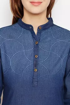 Navy-blue printed denim tunics